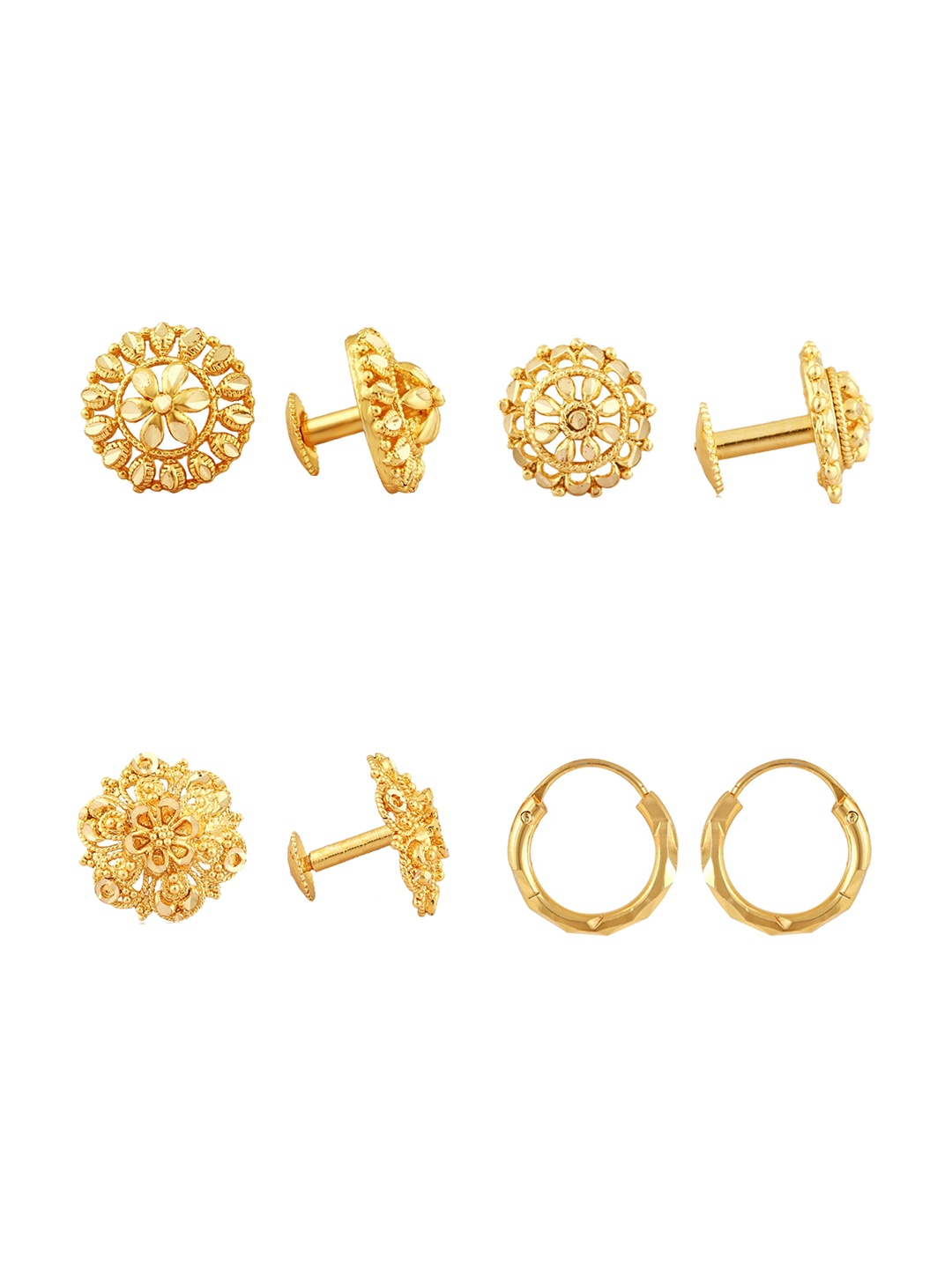 

Vighnaharta Set Of 4 Gold-Plated Floral Studs Earrings