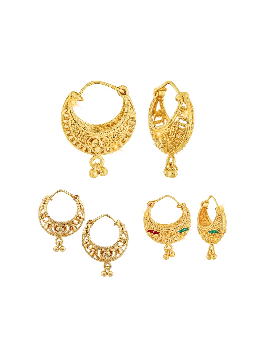 

Vighnaharta Set Of 3 Gold-Plated Hoop Earrings