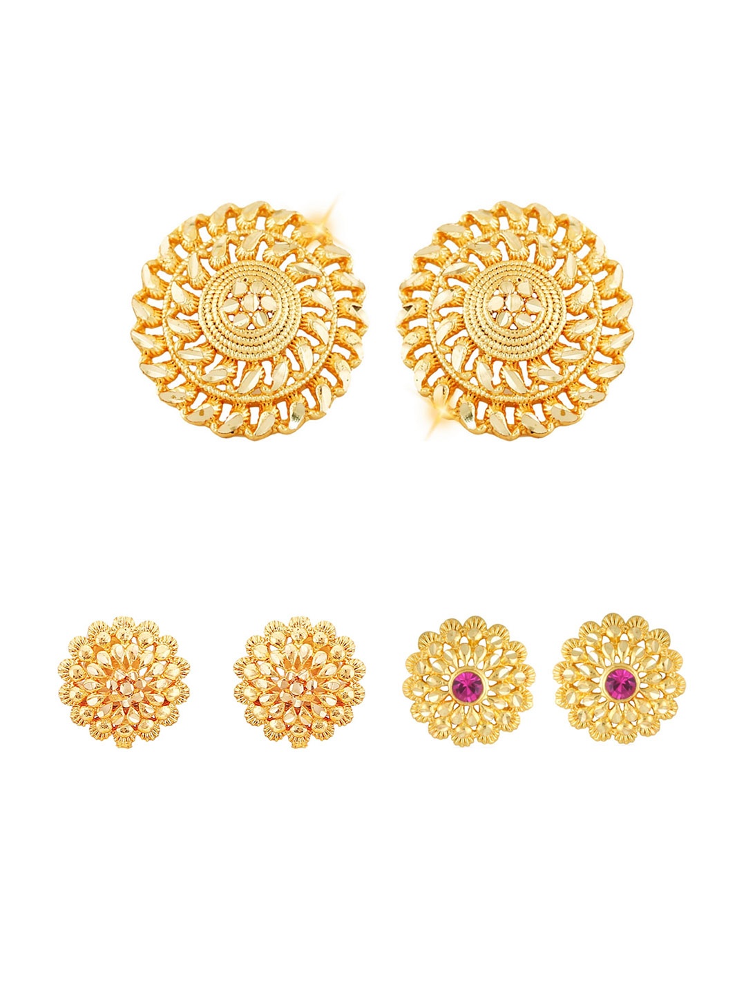 

Vighnaharta Set Of 3 Gold-Plated Floral Studs Earrings