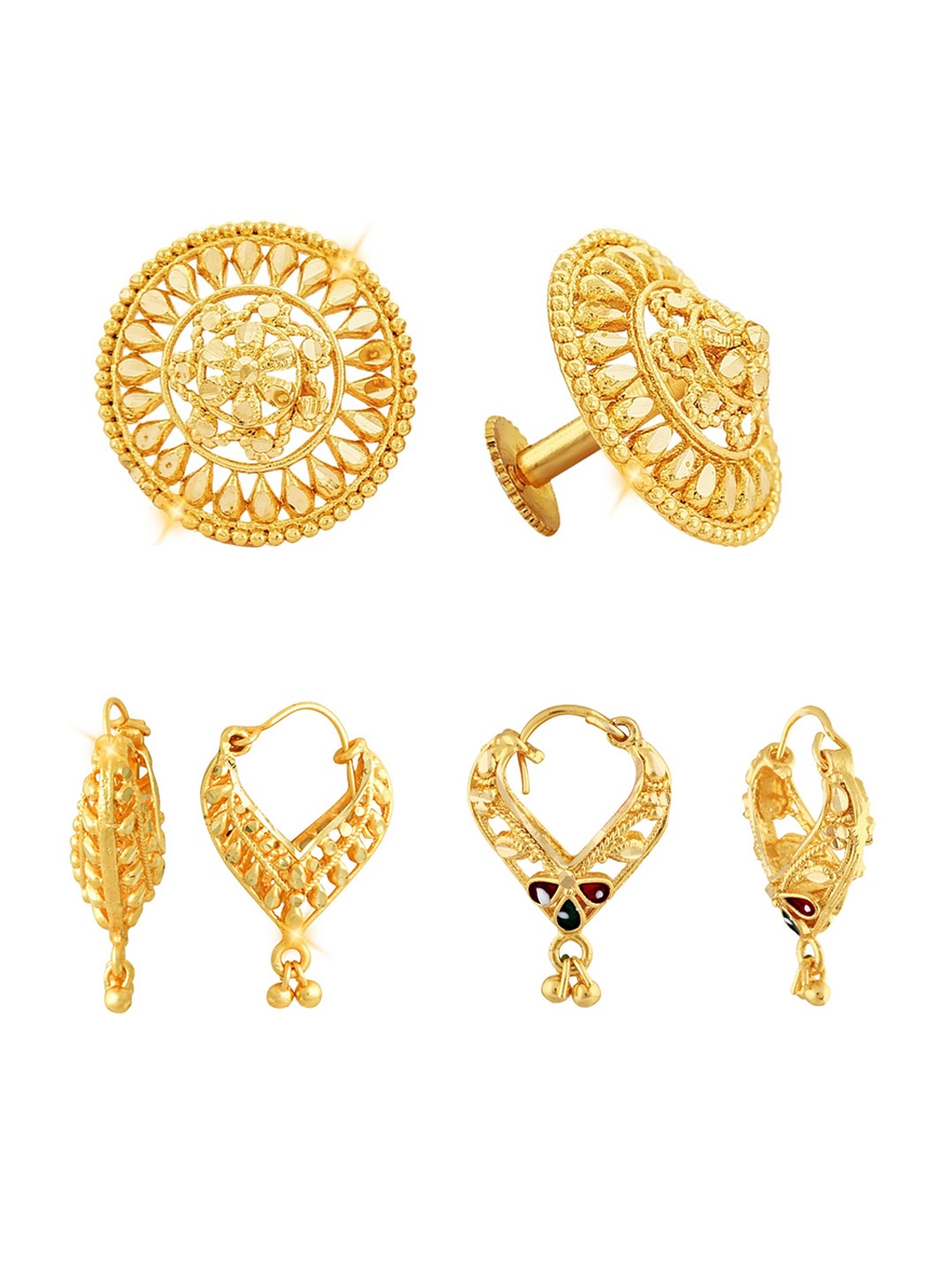 

Vighnaharta Set Of 3 Gold-Plated Floral Studs Earrings