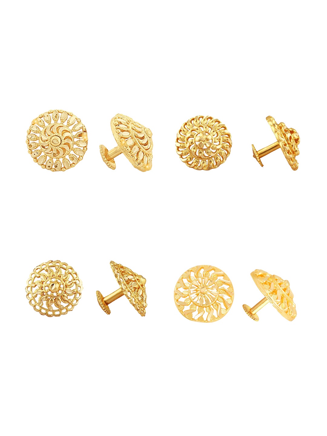 

Vighnaharta Set Of 4 Gold-Plated Floral Studs Earrings