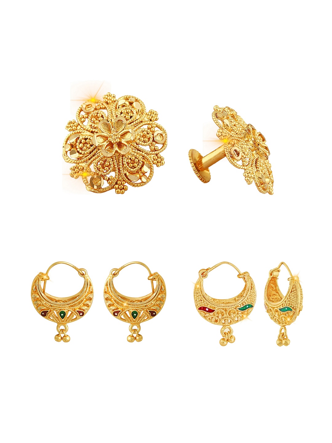 

Vighnaharta Set Of 3 Gold-Plated Earrings