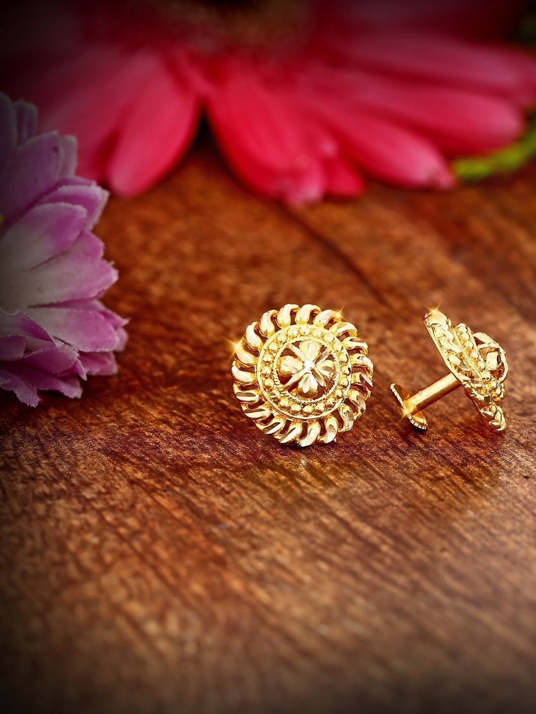 

Vighnaharta Set Of 4 Gold-Plated Floral Stone Studded Studs Earrings