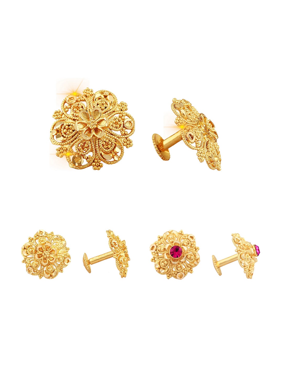 

Vighnaharta Set Of 3 Gold-Plated Floral Studs Earrings
