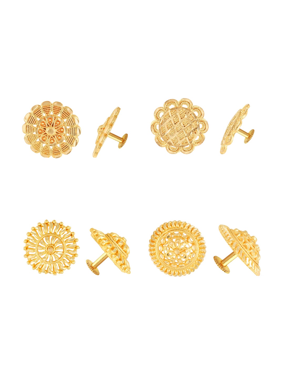 

Vighnaharta Set Of 4 Gold-Plated Floral Stone Studded Studs Earrings