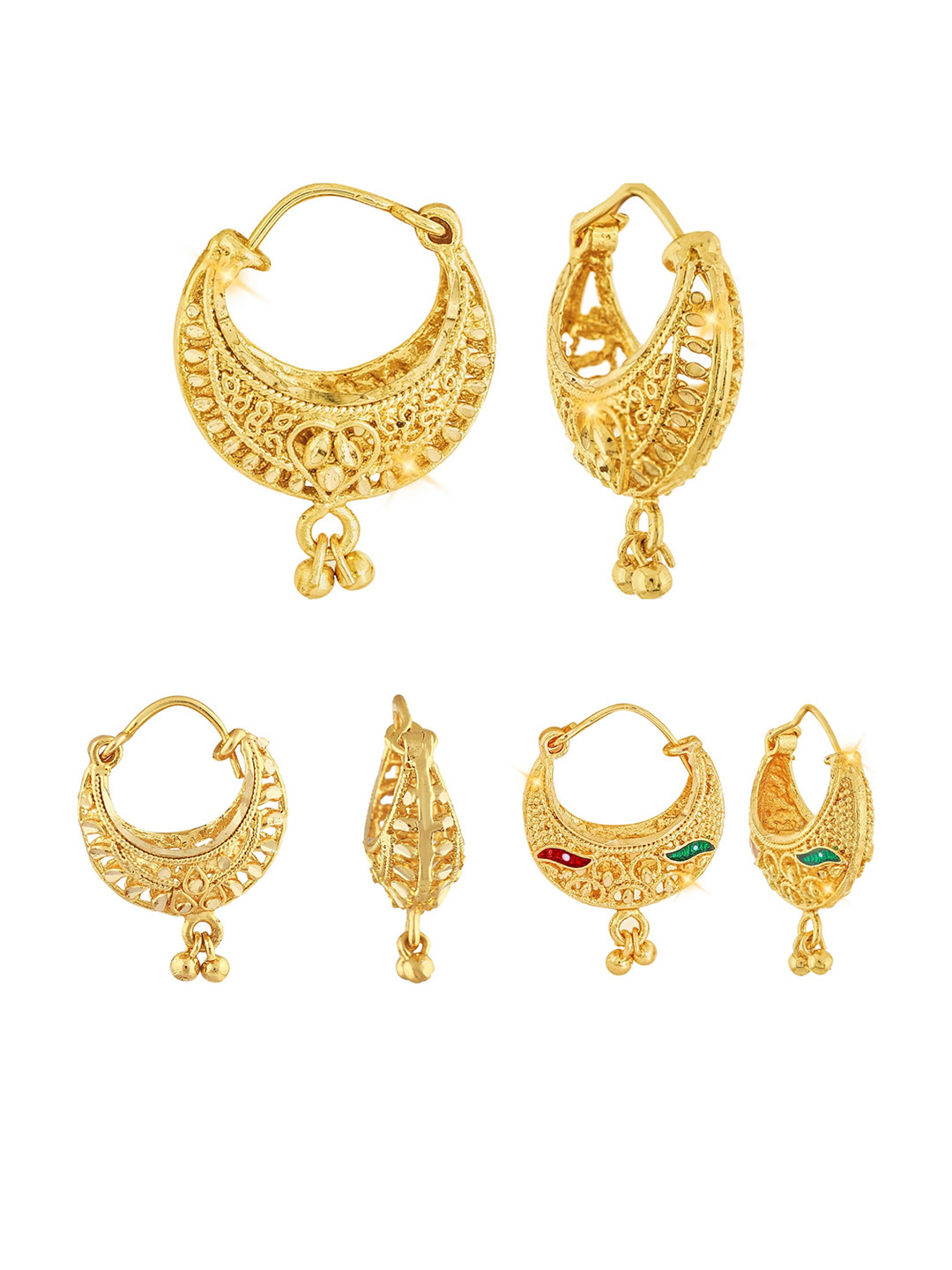

Vighnaharta Set of 3 Floral Hoop Earrings, Gold