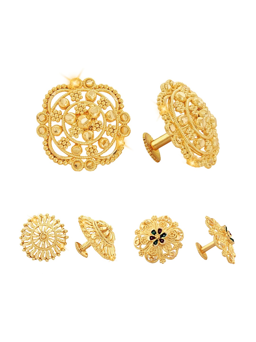 

Vighnaharta Set Of 3 Gold-Plated Floral Hoop Earrings
