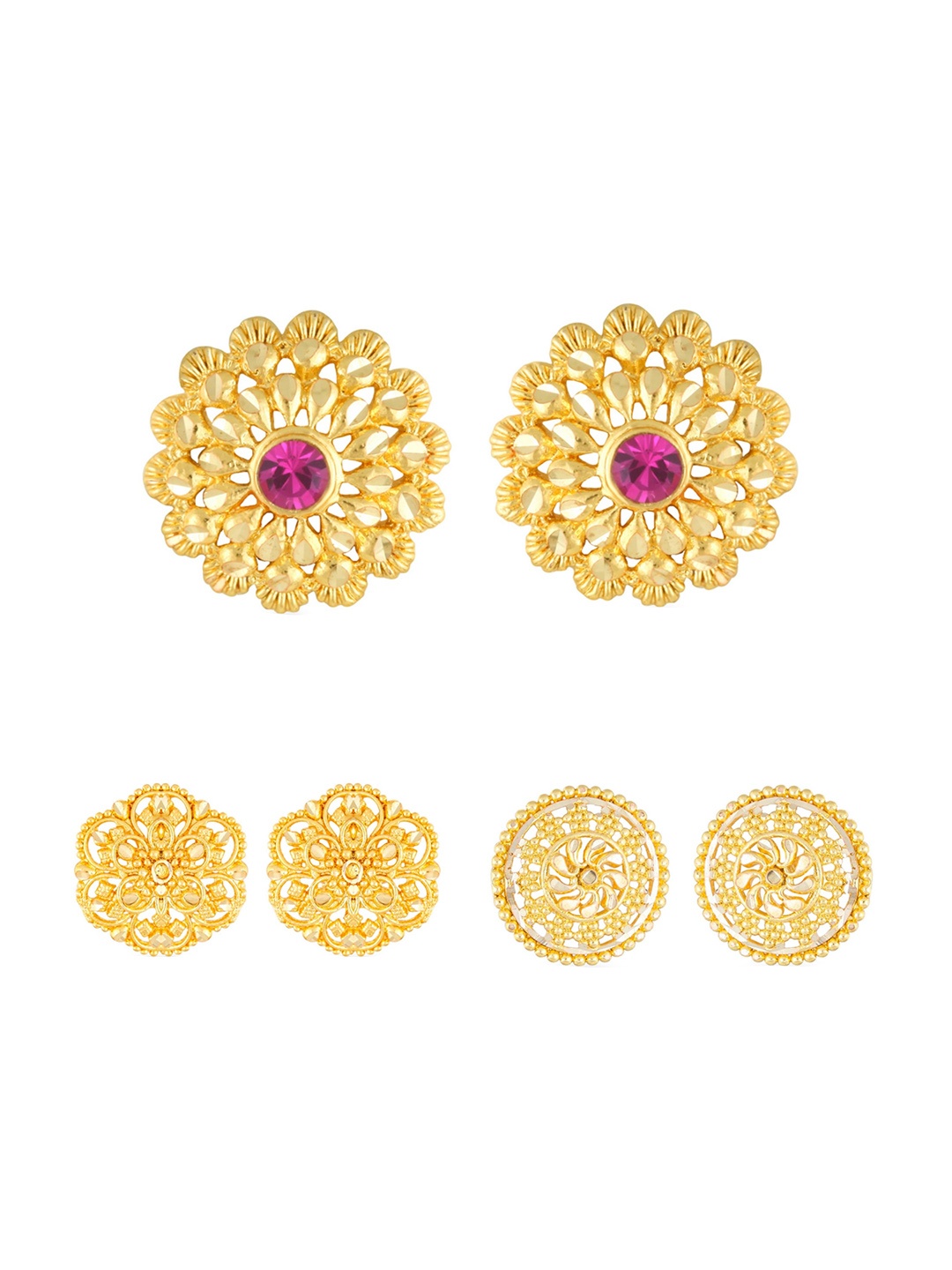 

Vighnaharta Set Of 3 Gold-Plated Floral Studs Earrings
