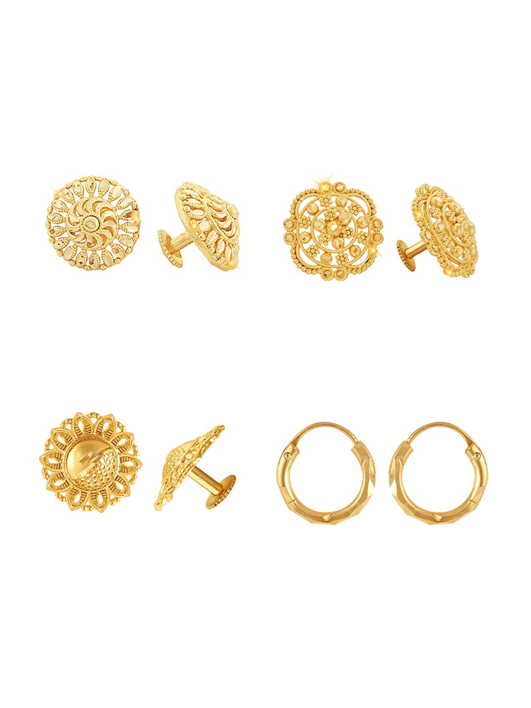 

Vighnaharta Set Of 4 Gold-Plated Floral Studs Earrings