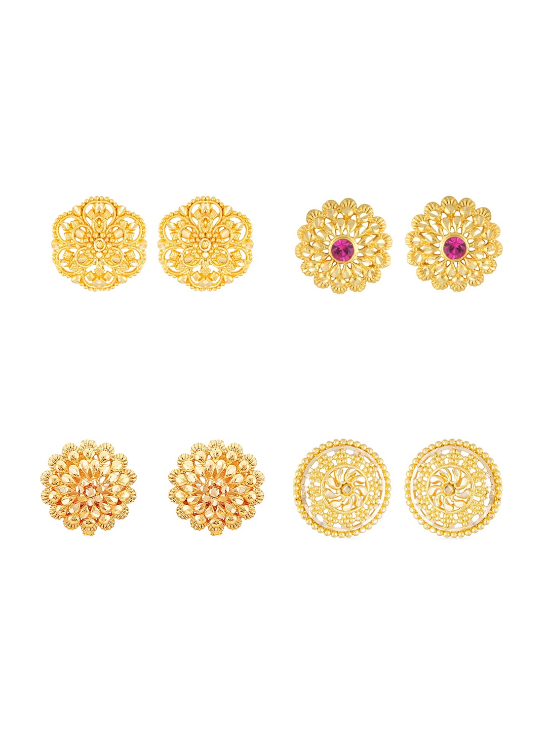 

Vighnaharta Set Of 4 Gold Plated Floral Studs