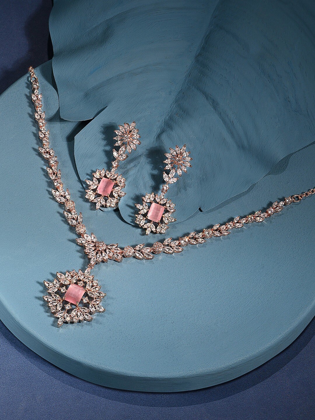 

Zaveri Pearls Rose Gold-Plated CZ Studded Necklace & Earrings