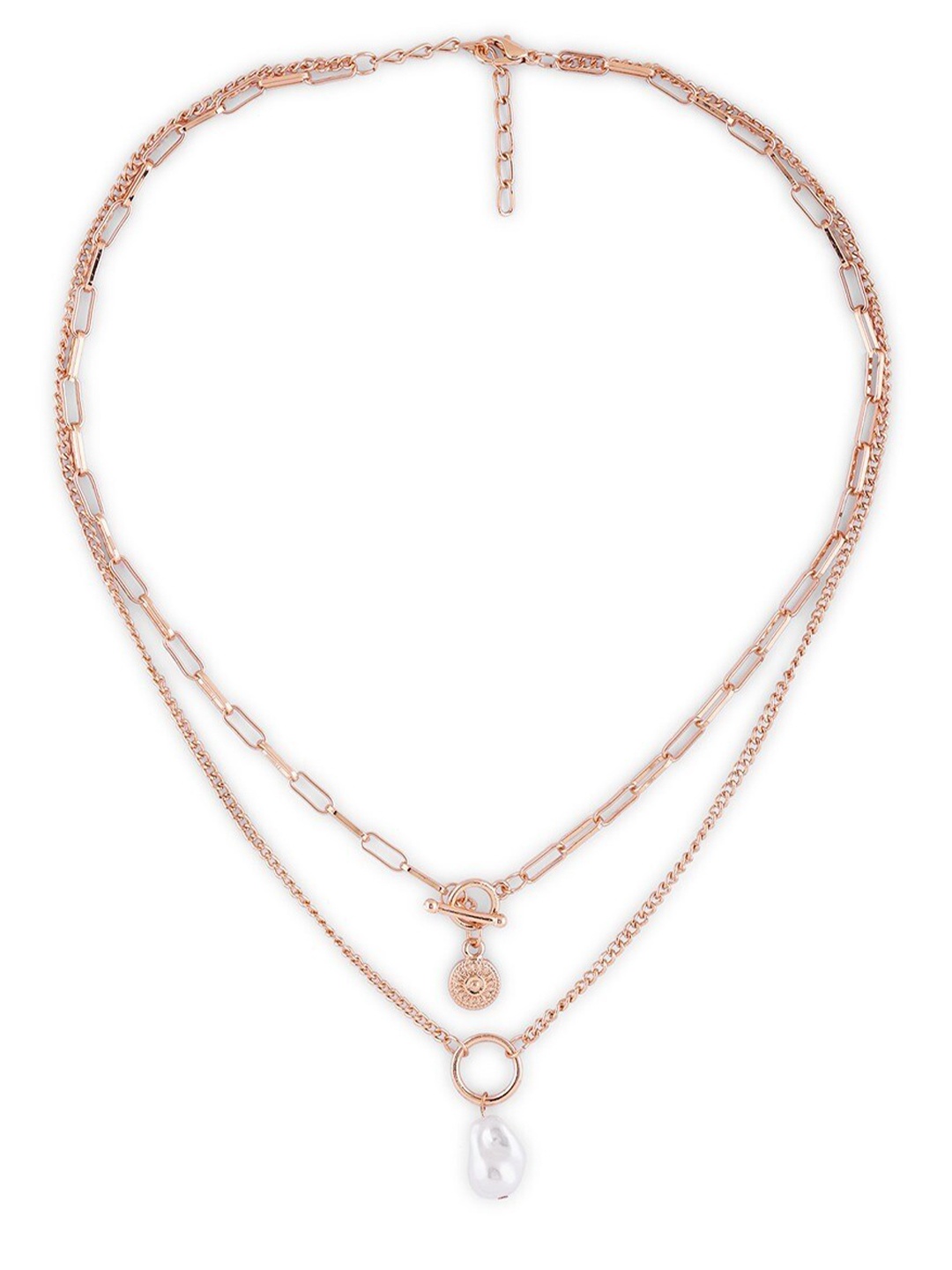

Zaveri Pearls Gold-Plated Beaded Layered Necklace, Rose gold