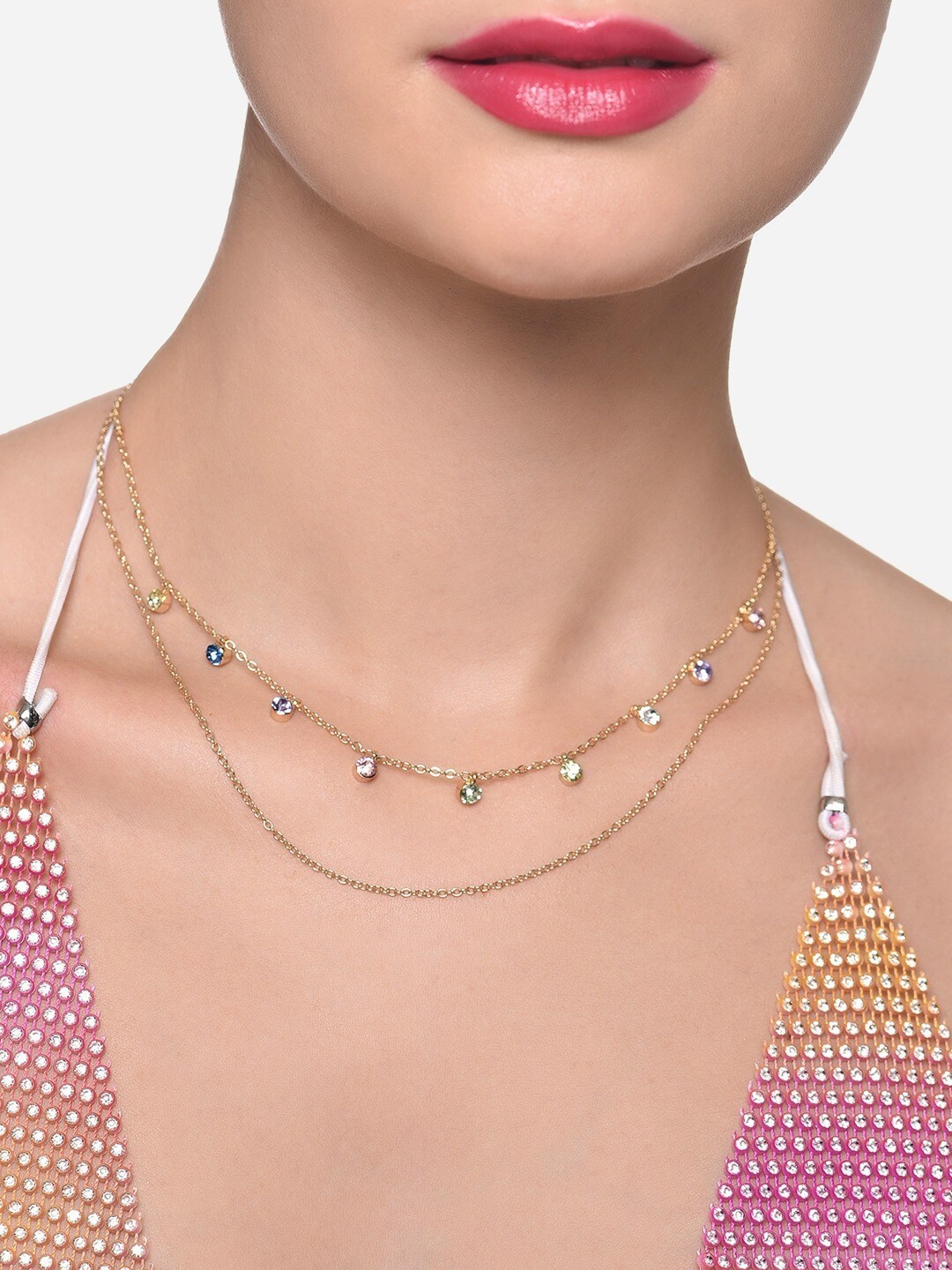 

Zaveri Pearls Gold-Plated Stone Studded Layered Necklace