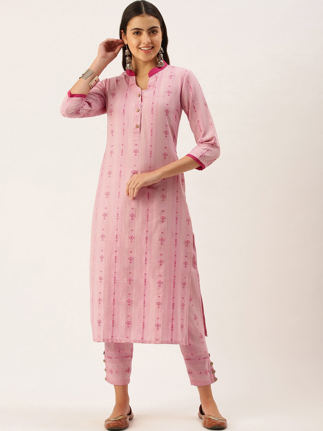 

KALINI Ethnic Motifs Woven Design Kurta with Trousers, Pink