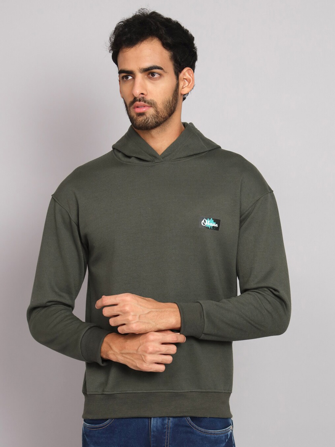 

Obaan Hooded Cotton Pullover Sweatshirt, Olive
