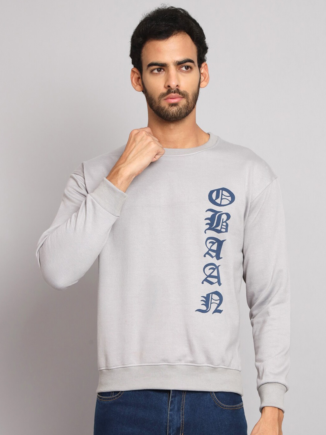 

Obaan Printed Round Neck Pullover, Grey