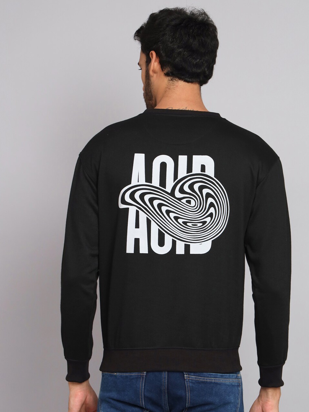 

Obaan Typography Printed Round Neck Sweatshirt, Black