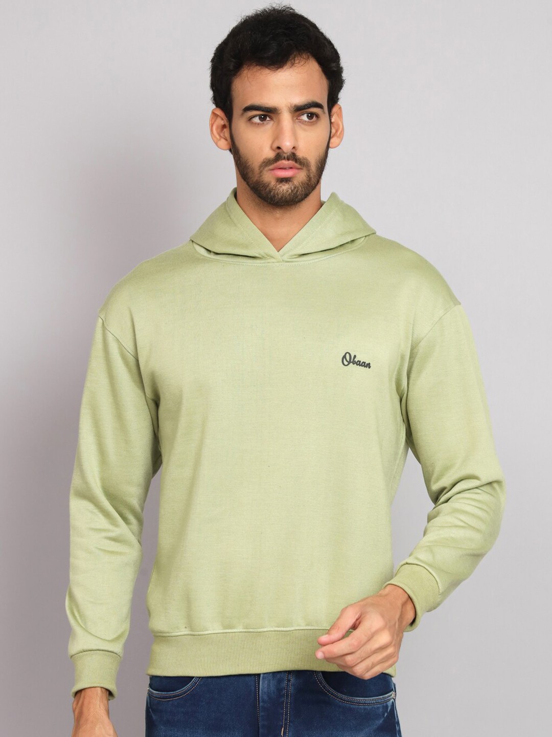 

Obaan Cotton Hooded Sweatshirt, Sea green