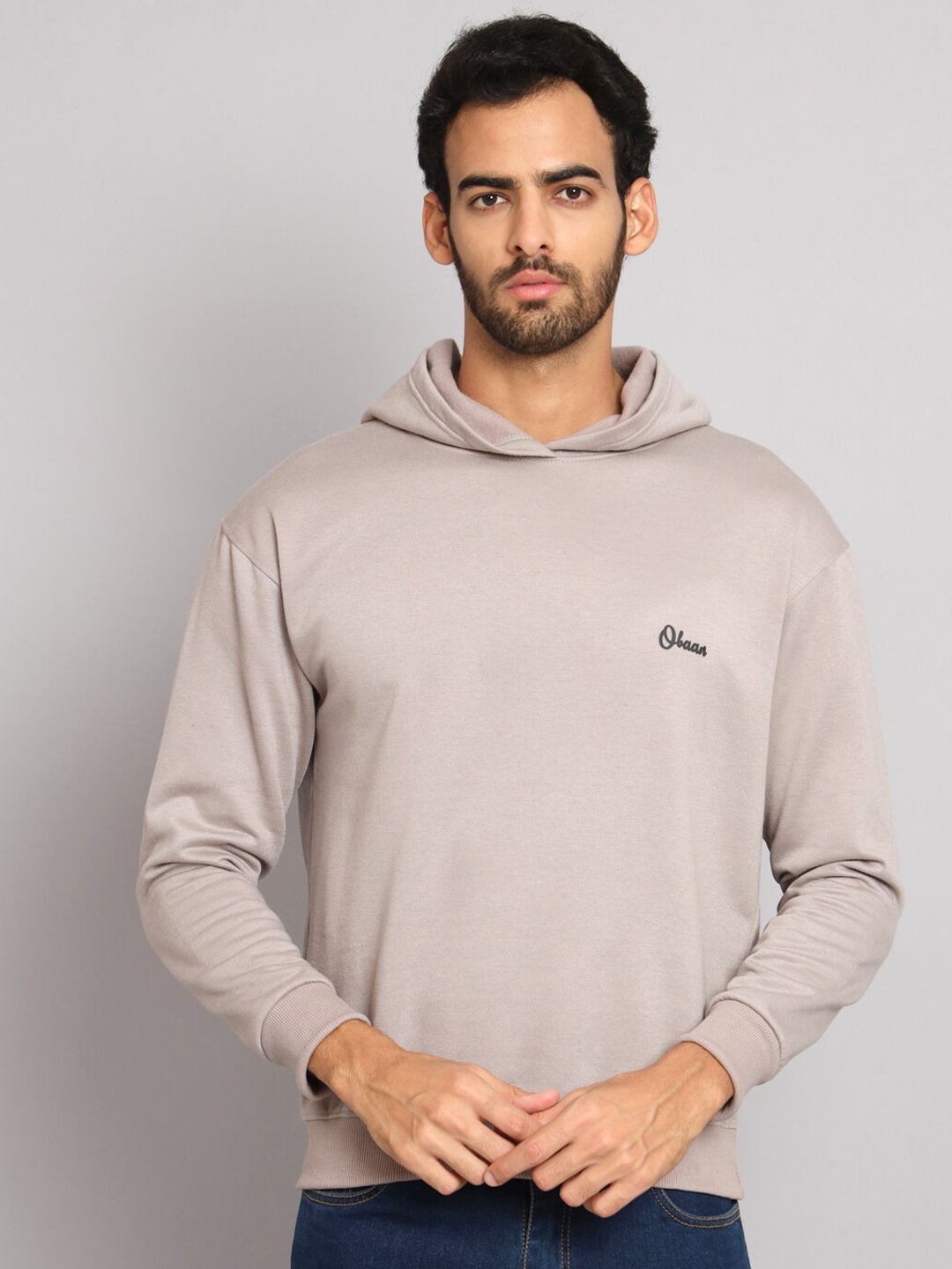 

Obaan Men Cotton Hooded Pullover Sweatshirt, Grey