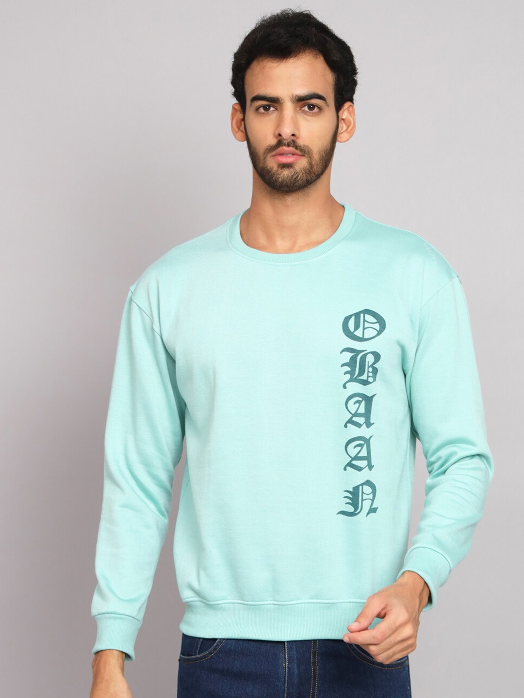 

Obaan Typography Printed Cotton Sweatshirt, Blue