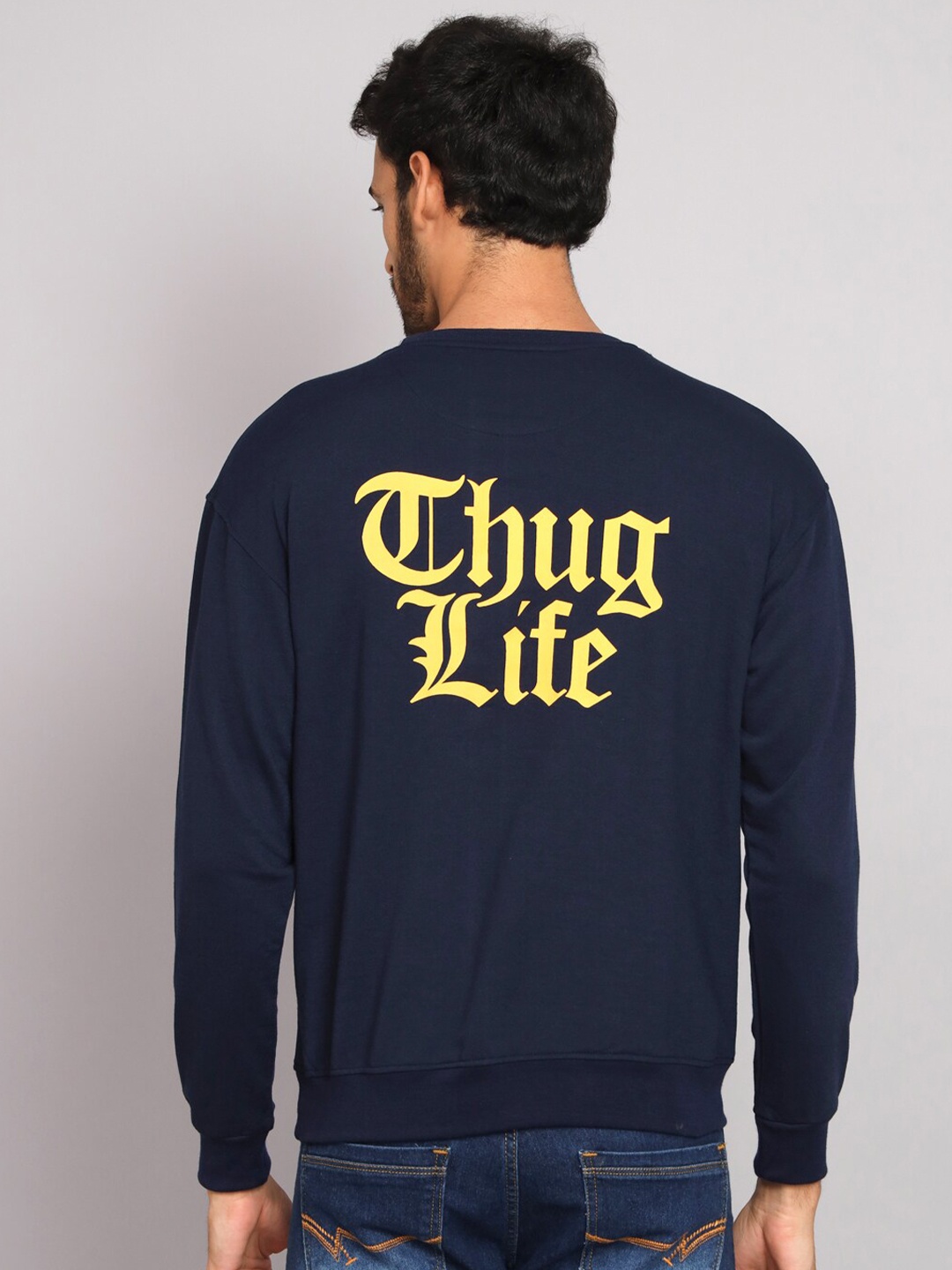 

Obaan Typography Printed Round Neck Sweatshirt, Navy blue