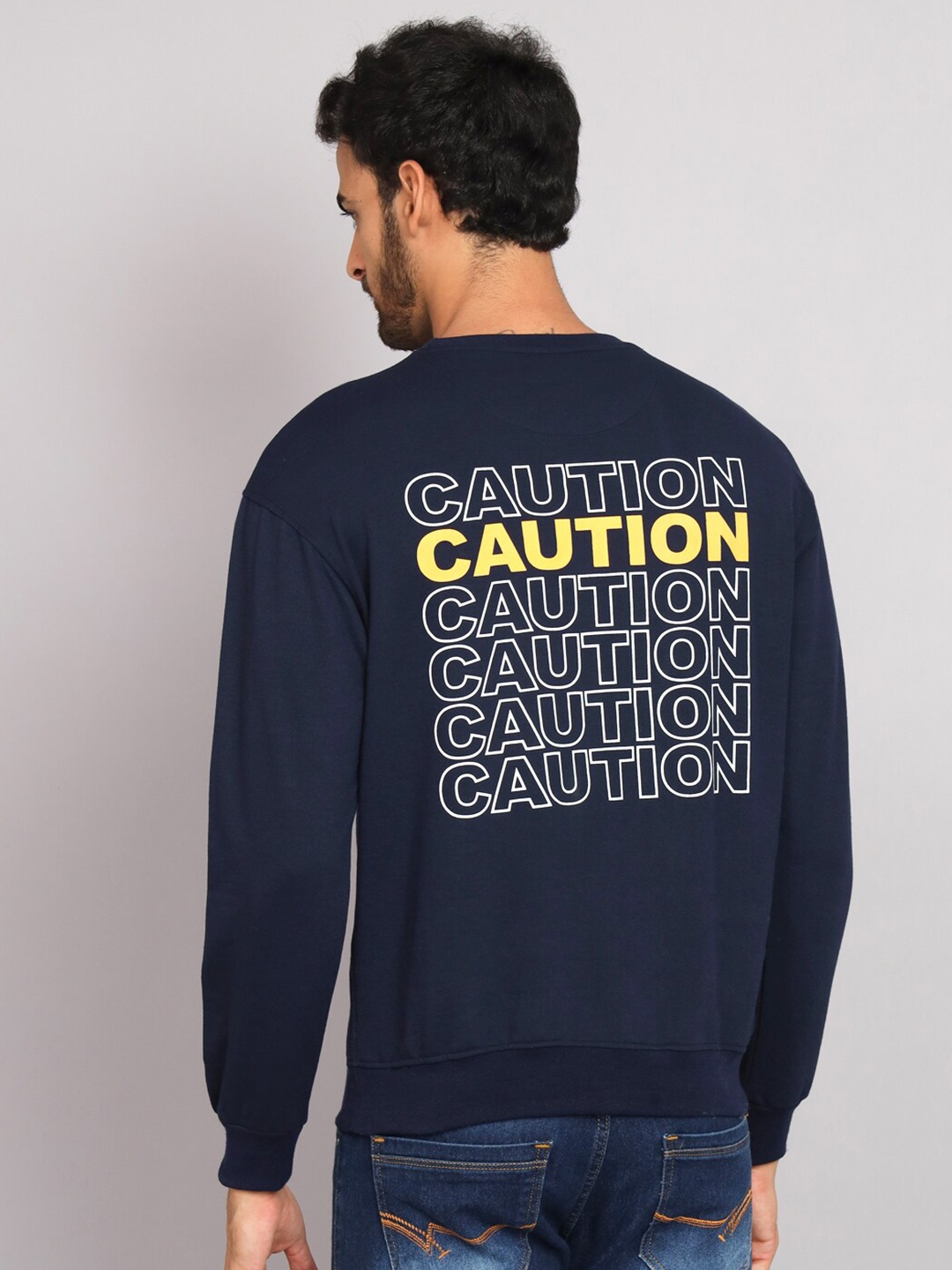 

Obaan Typography Printed Cotton Pullover Sweatshirt, Navy blue