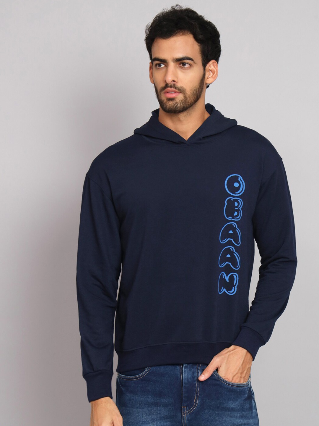 

Obaan Men Cotton Hooded Pullover Sweatshirt, Navy blue