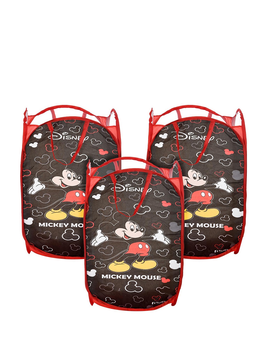 

Kuber Industries Black 3 Pcs Disney Mickey Mouse Printed Nylon Laundry Basket With Handle