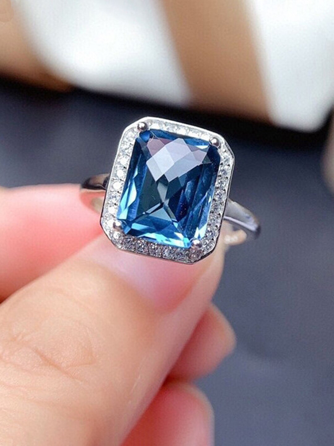 

Designs & You Silver-Plated American Diamond Studded Rectangular Finger Ring