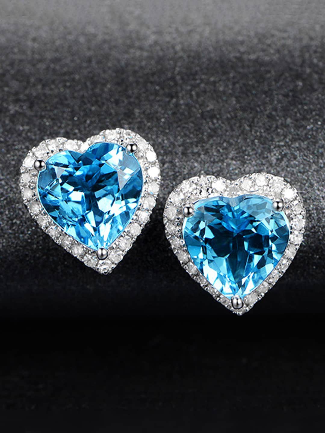 

Designs & You Silver-Plated American Diamond Studded Heart Shaped Studs Earrings, Blue