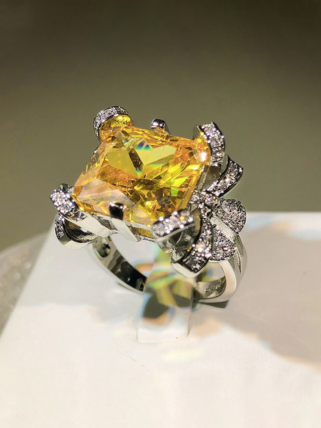 

Designs & You Silver-Plated AD-Stone Studded Finger Ring, Yellow