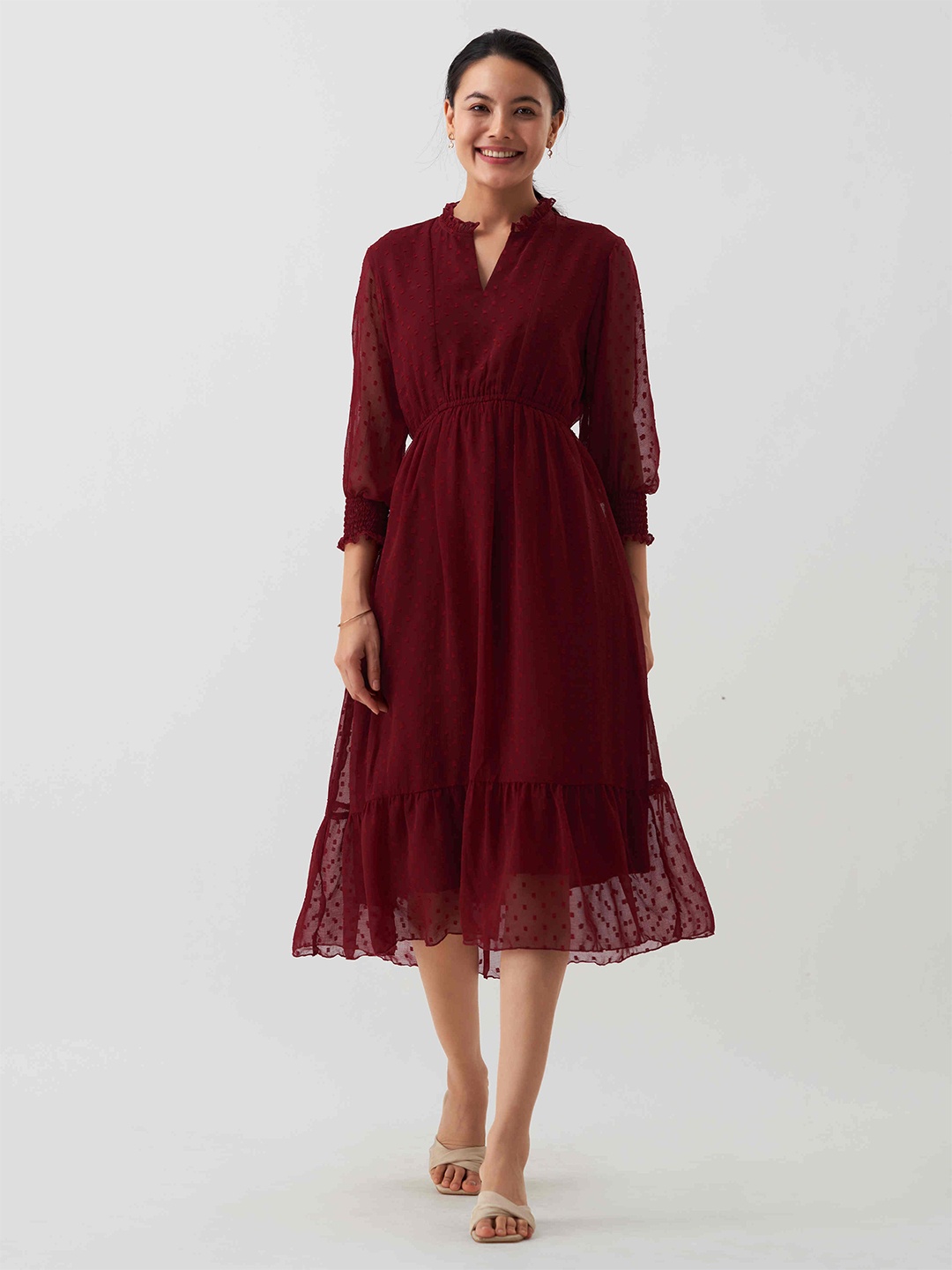 

AASK Self Design Fit & Flare Midi Dress, Maroon