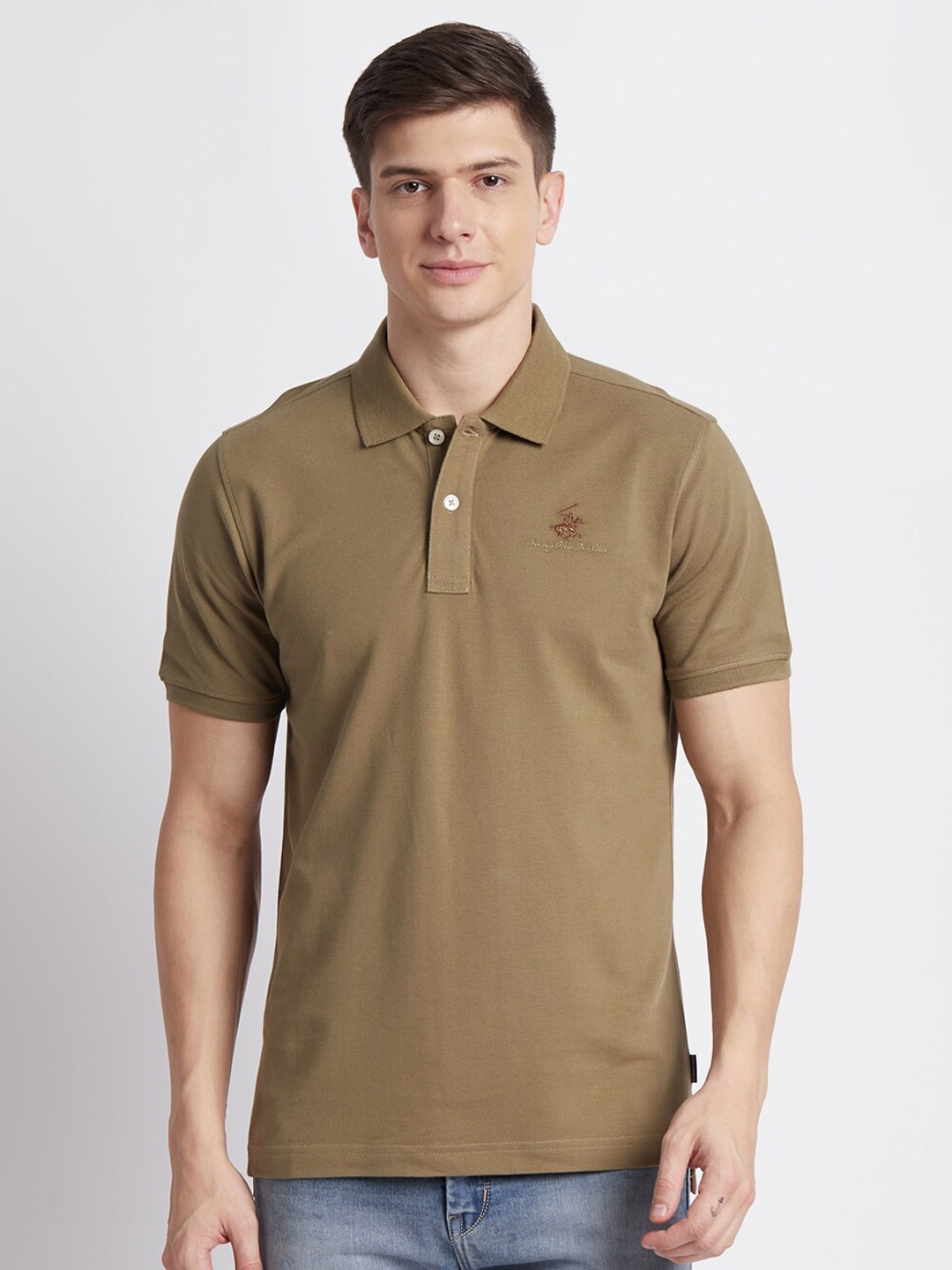 

Beverly Hills Polo Club Polo Collar Pure Cotton Casual T-shirt, Khaki