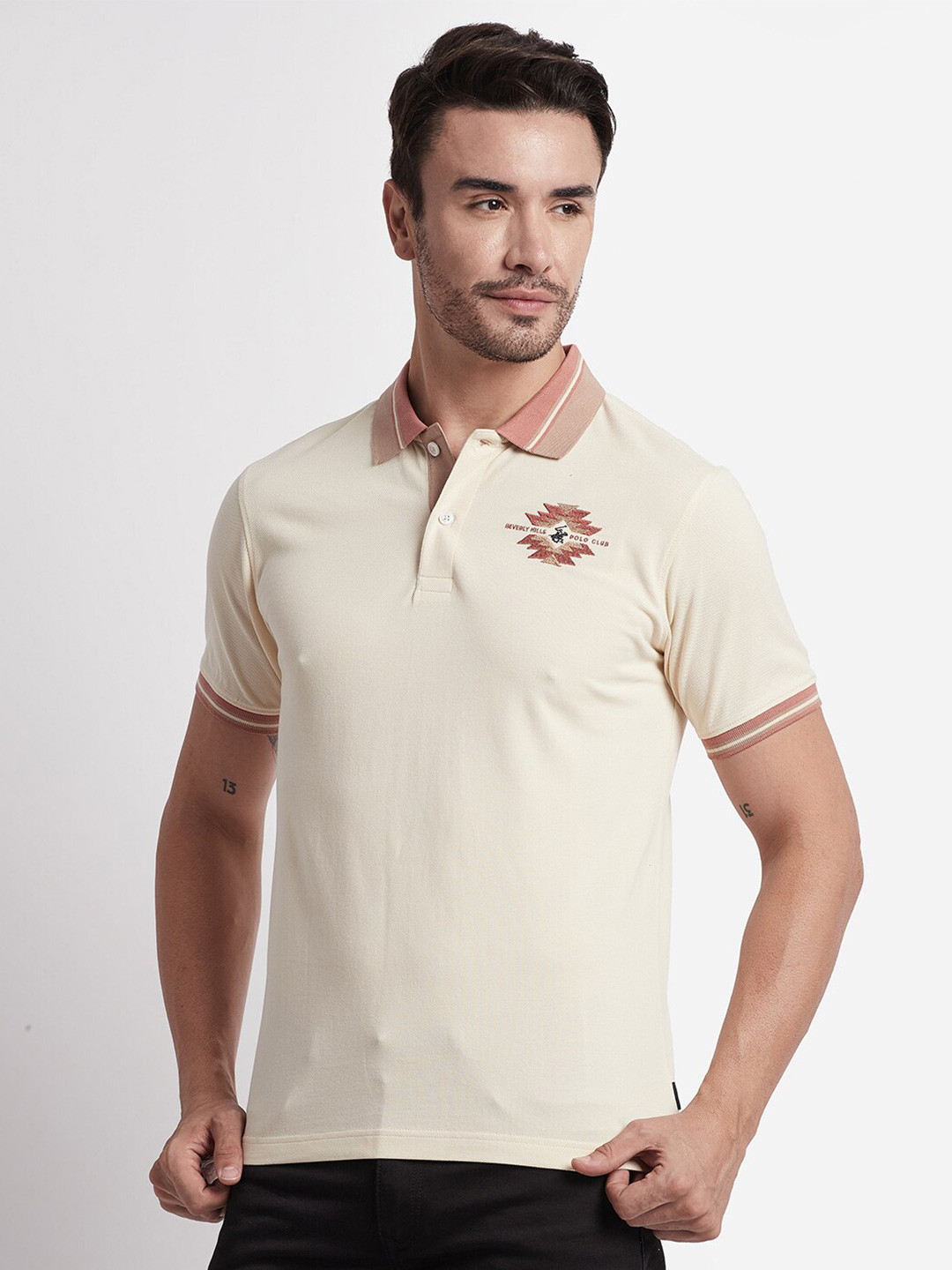 

Beverly Hills Polo Club Polo Collar Pure Cotton T-shirt, Cream