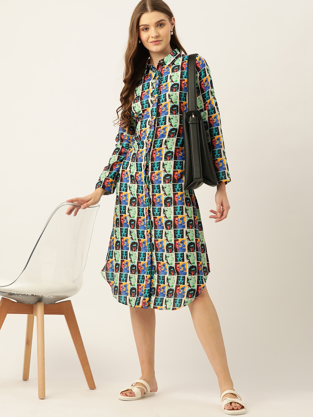 

Mast & Harbour Conversational Print Shirt Midi Dress, Multi