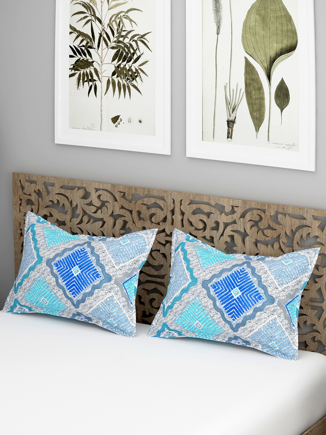 

Salona Bichona Jaipuri Blue 2 Pieces Printed 144 TC Pure Cotton Pillow Covers
