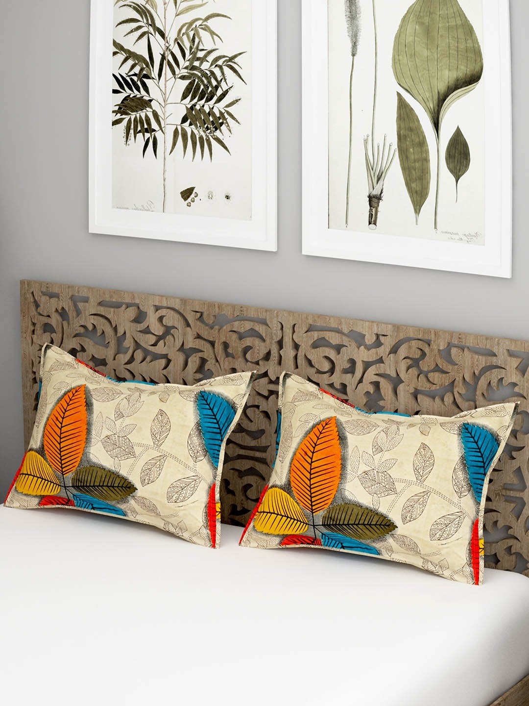 

Salona Bichona Relex Cream-Colored & Blue 2 Pieces Printed 144 TC Pillow Covers