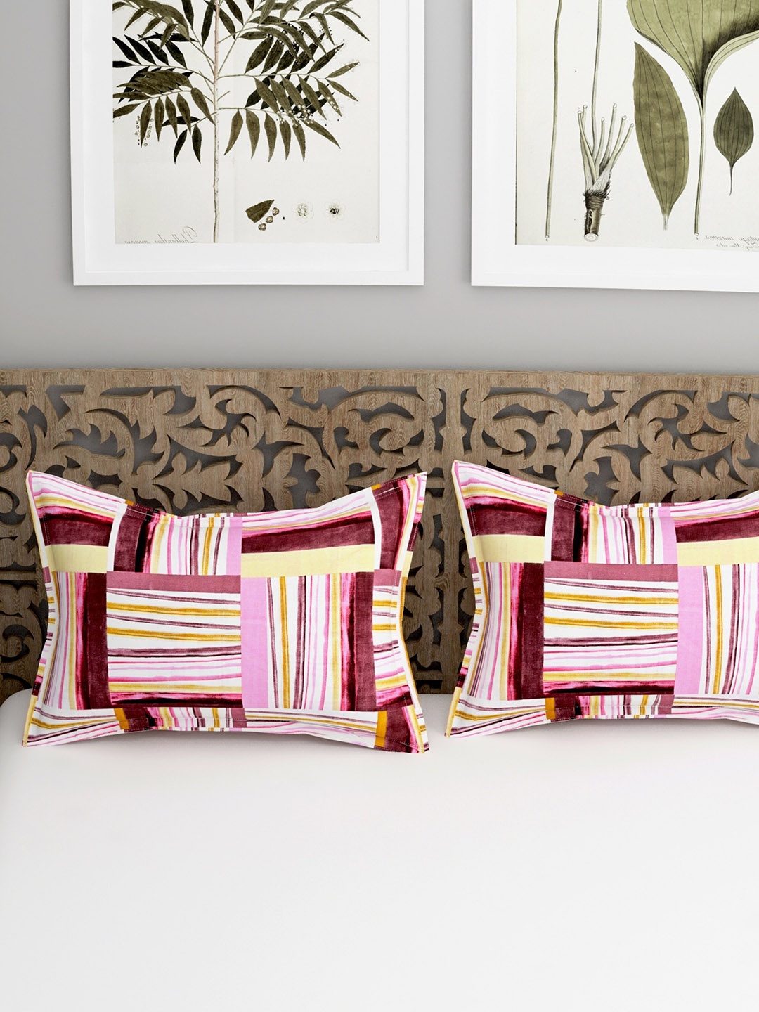 

Salona Bichona Exotica Pink & White 2 Pieces Printed 104 TC Pure Cotton Pillow Covers