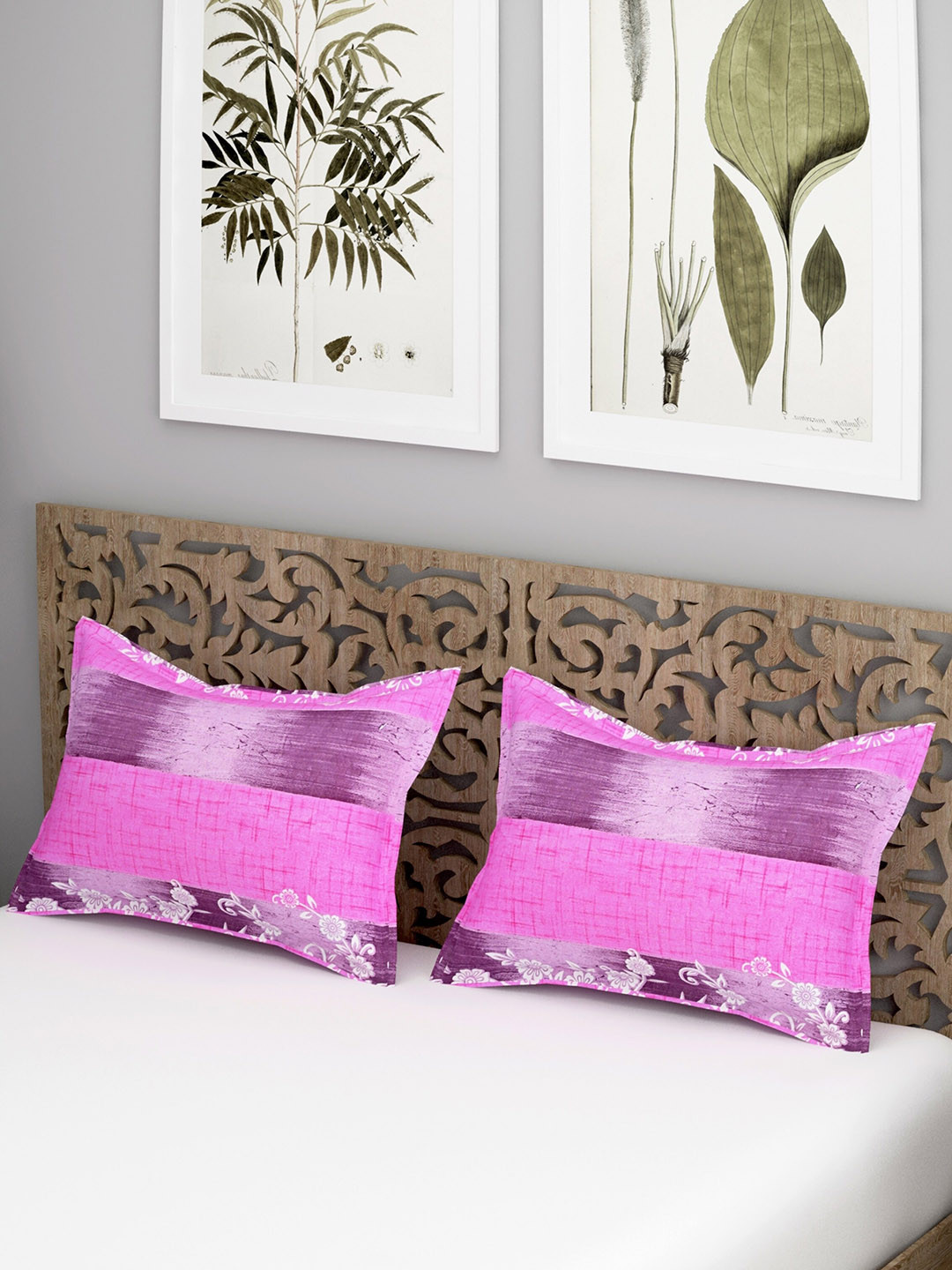 

Salona Bichona Exotica Pink 2 Pieces Printed 104 TC Pure Cotton Pillow Covers