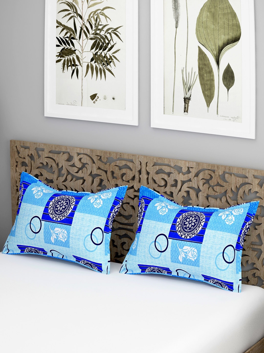 

Salona Bichona Exotica Blue 2 Pieces Printed 104 TC Pure Cotton Pillow Covers