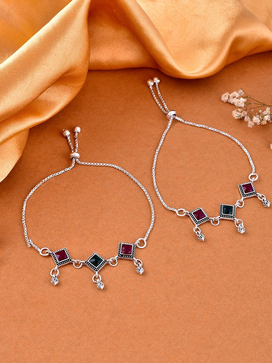 

Silvermerc Designs Silver-Plated Stone-Studded Anklets