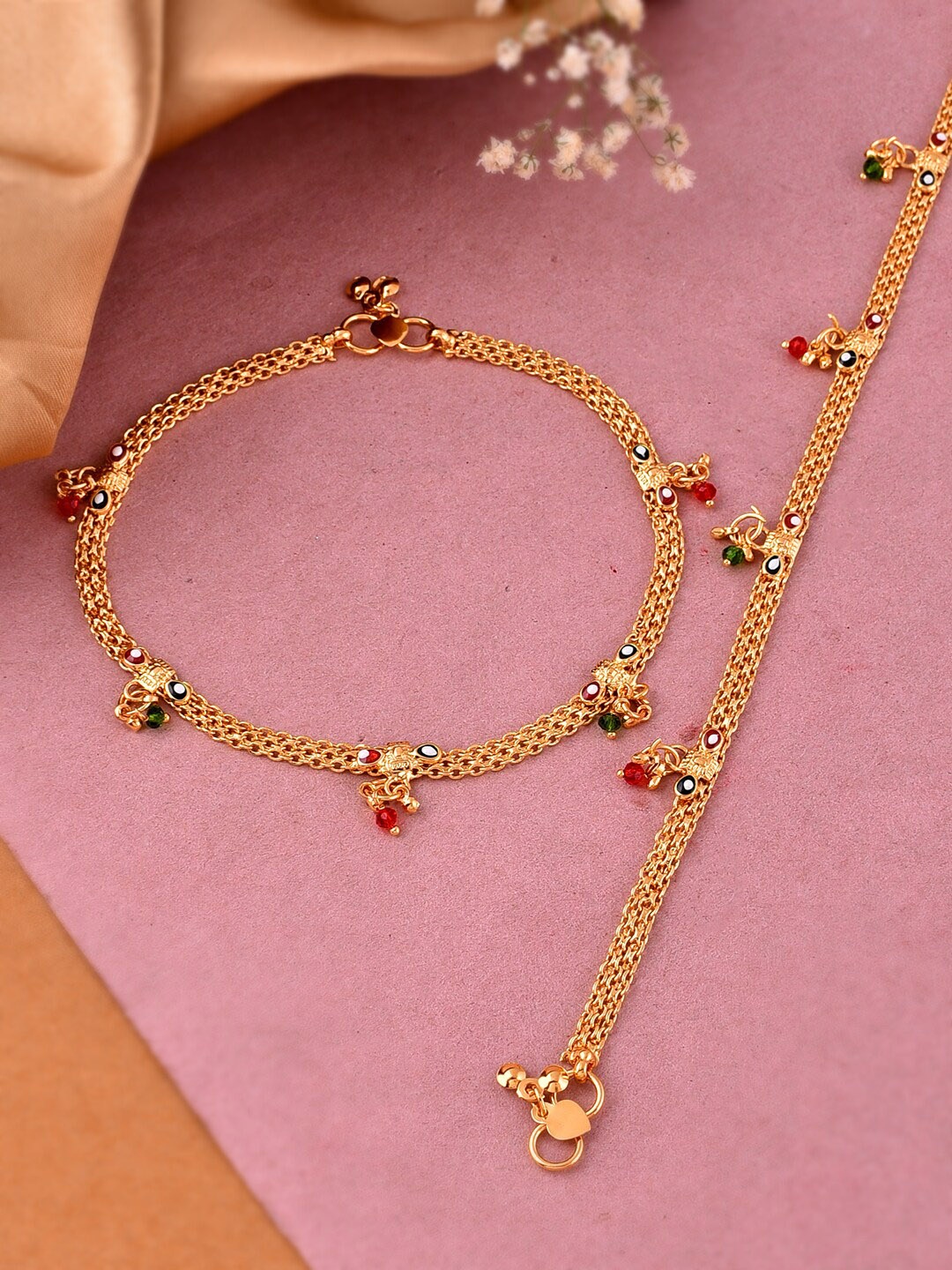 

Silvermerc Designs Gold-Plated Artificial Beads Enamelled Anklets