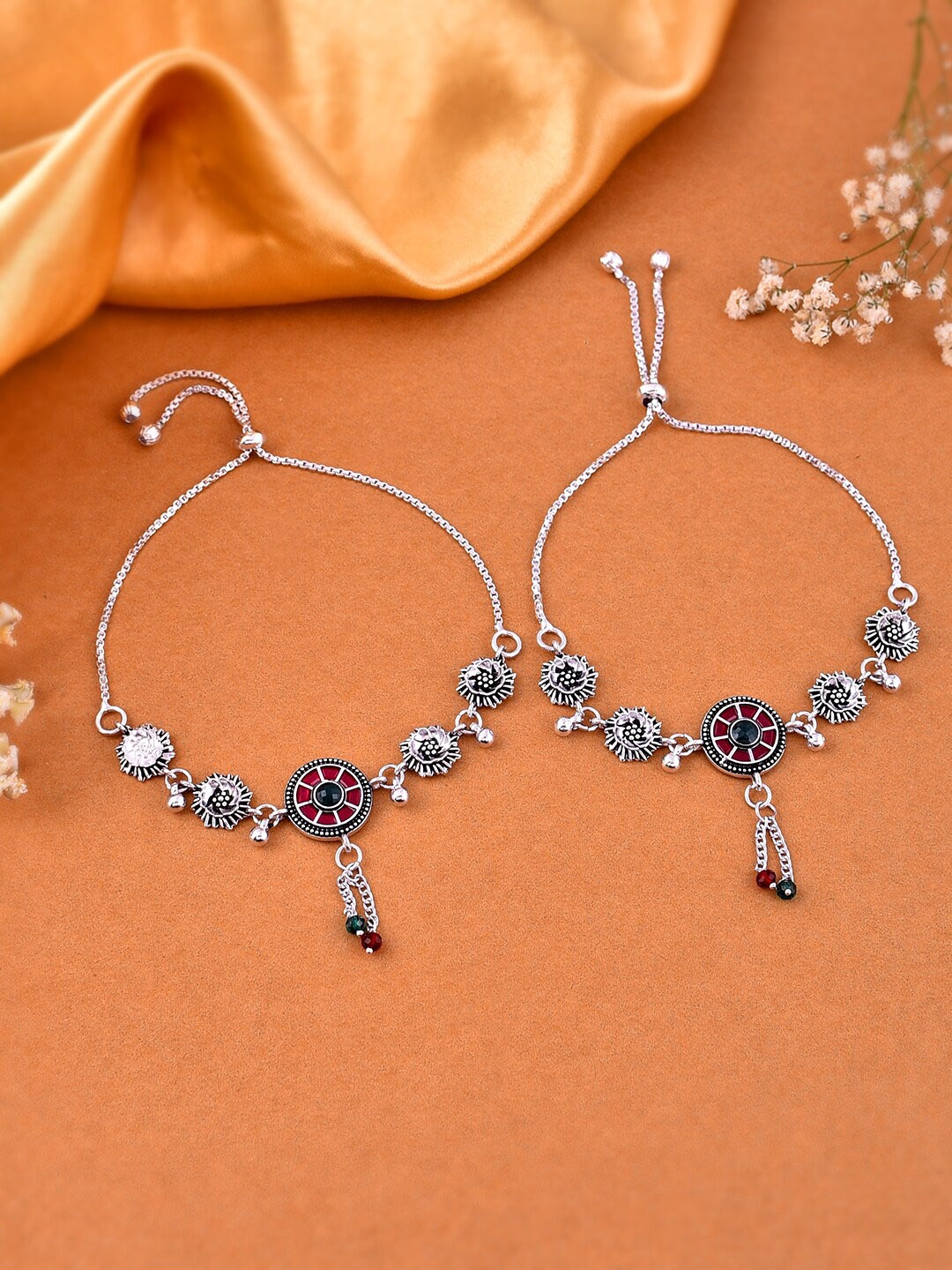 

Silvermerc Designs Silver-Plated Stone-Studded And Beaded Anklets