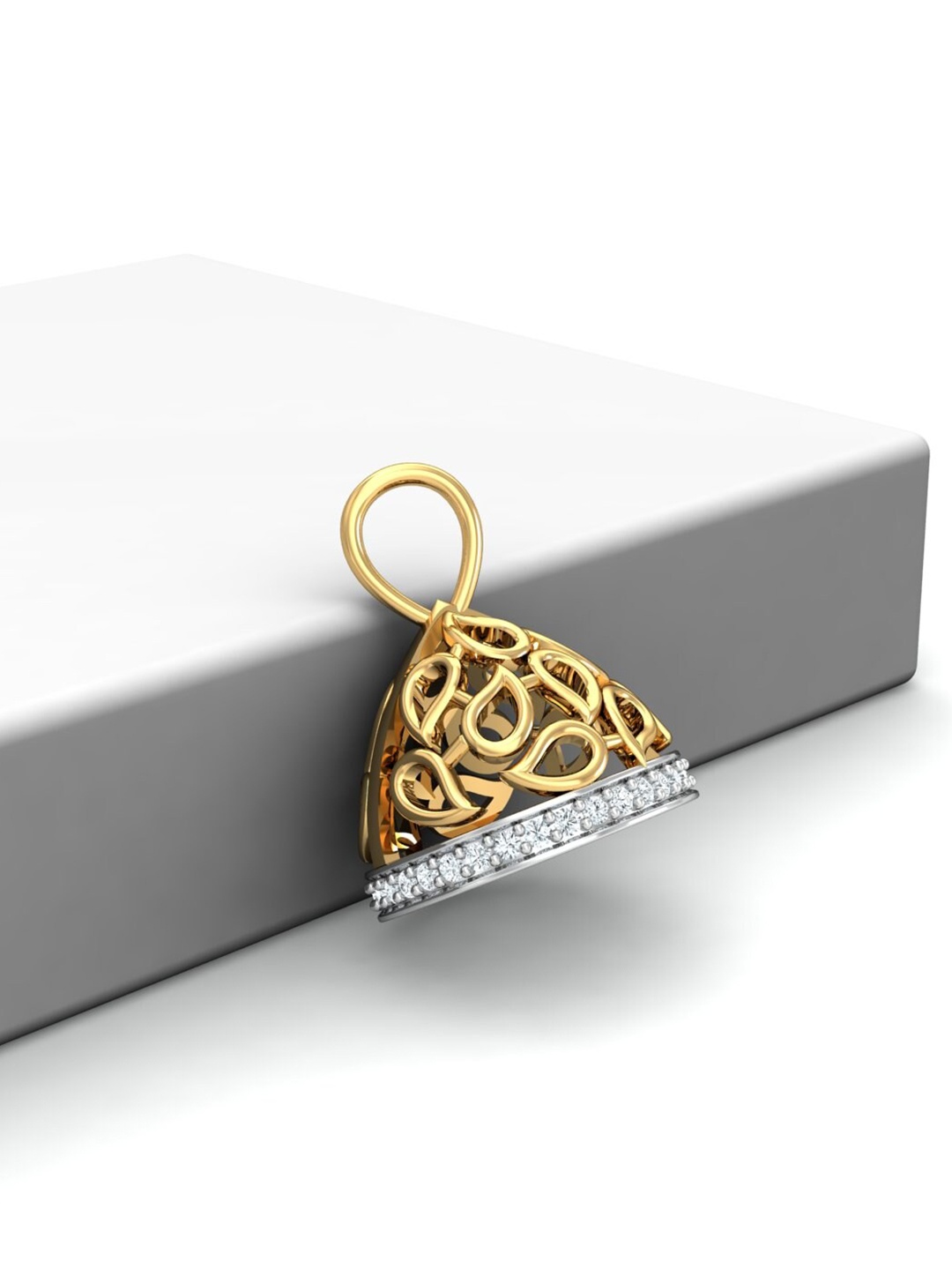 

KUBERBOX Paisley Dome Charm 18KT Gold Diamond Studded Pendant-2.01gm