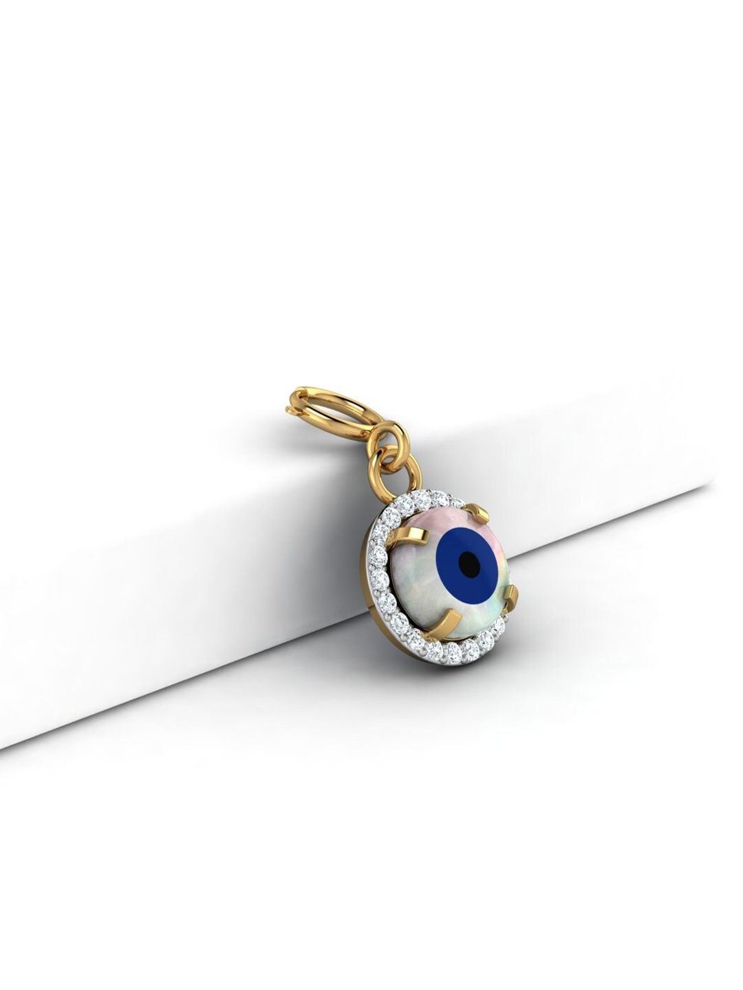 

KUBERBOX 18KT Gold Diamond Studded Round Evil Eye Charm Pendant - 0.52gm