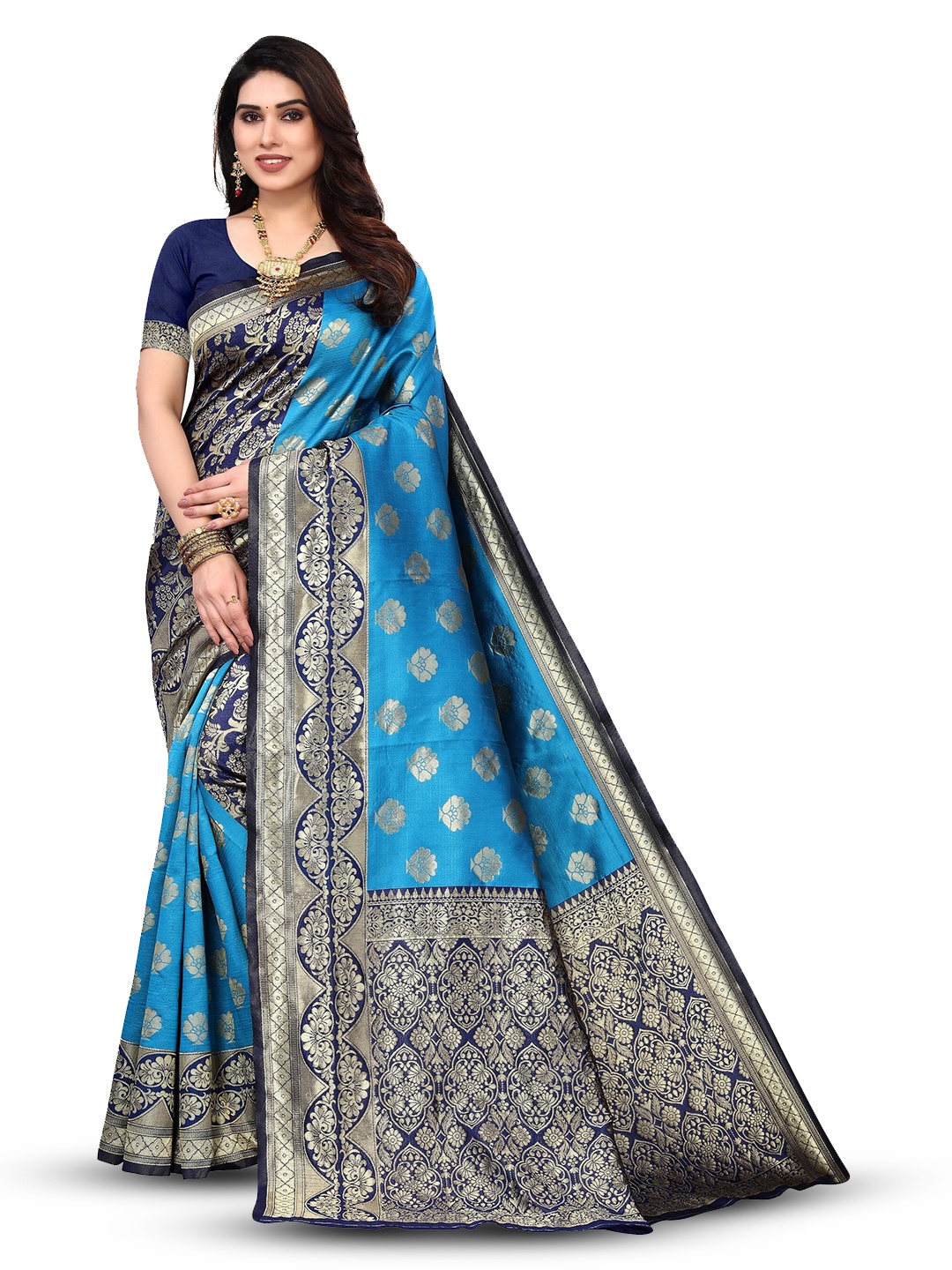 

Varanga Woven Design Zari Art Silk Banarasi Saree, Turquoise blue