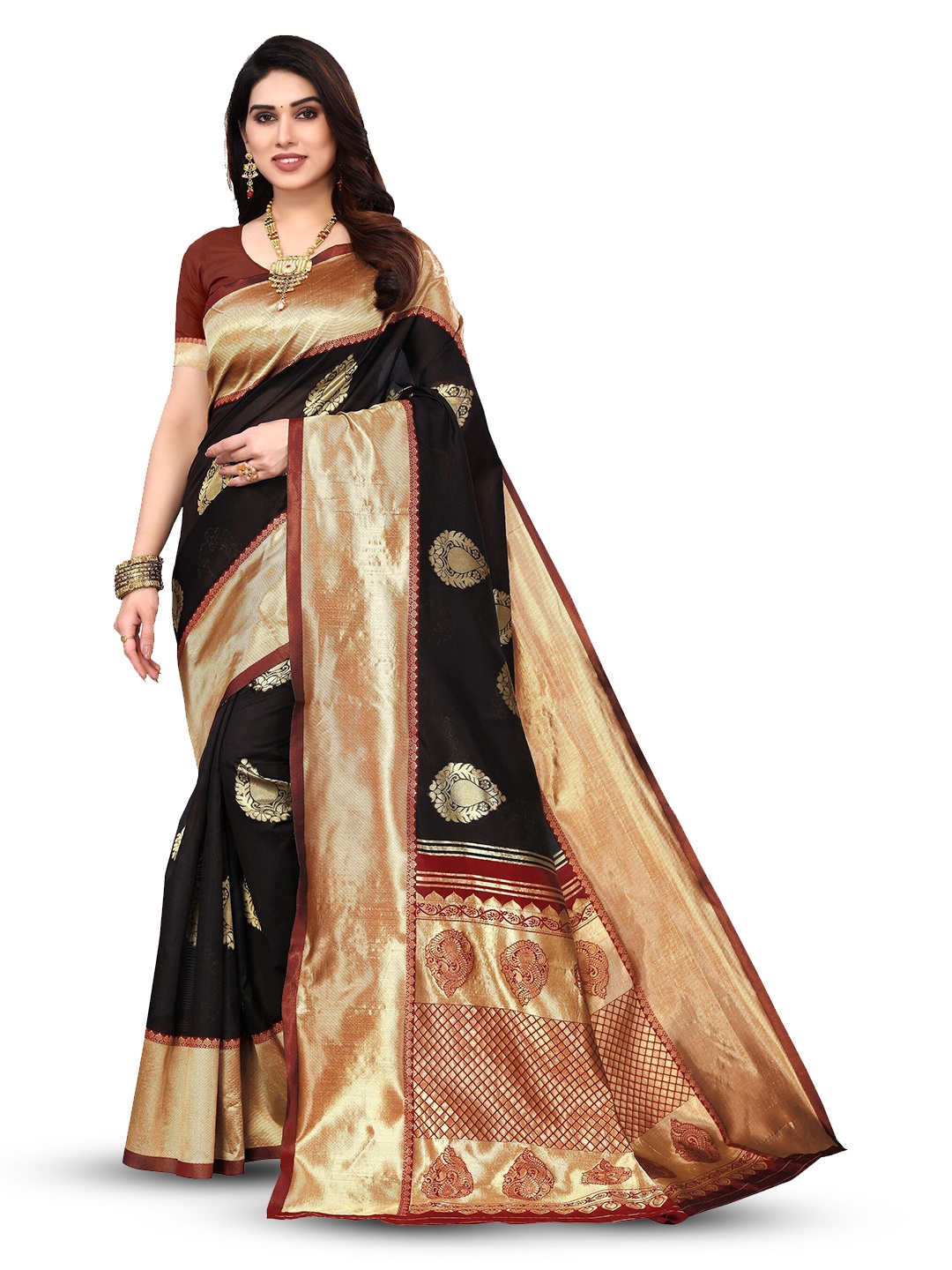 

Varanga Ethnic Motifs Woven Design Zari Pure Silk Banarasi Saree, Black