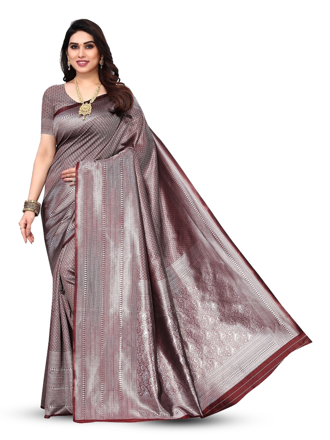 

Varanga Grey Ethnic Motifs Woven Design Zari Detailed Saree