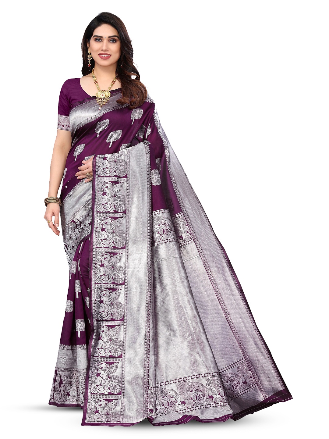 

Varanga Woven Design Zari Art Silk Banarasi Saree, Violet