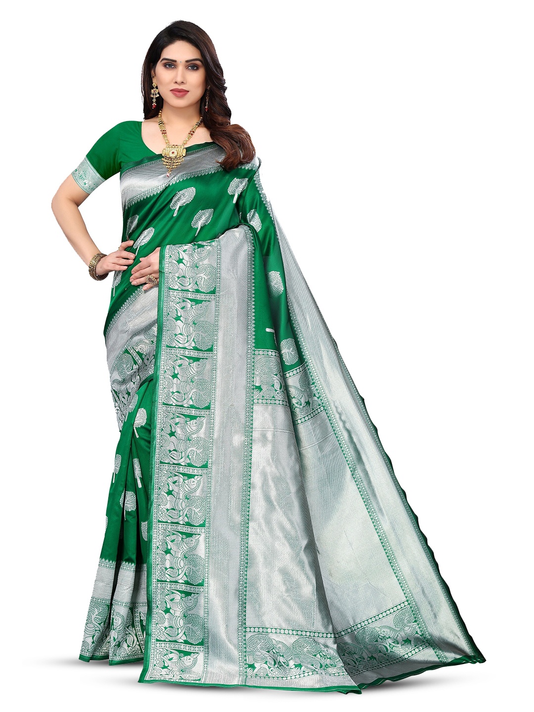

Varanga Woven Design Zari Banarasi Saree, Green